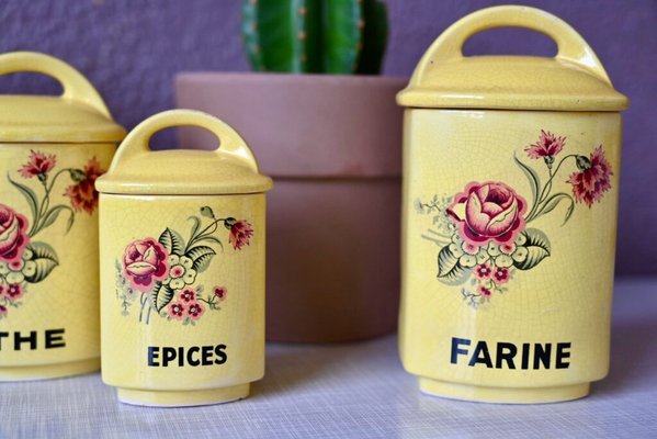 Bohemian French Spice Jars in Yellow Faience, Set of 5-AIU-1726269