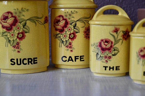 Bohemian French Spice Jars in Yellow Faience, Set of 5-AIU-1726269