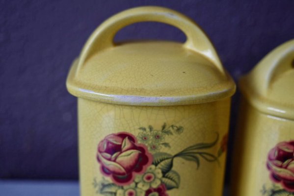 Bohemian French Spice Jars in Yellow Faience, Set of 5-AIU-1726269