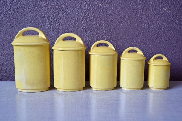 Bohemian French Spice Jars in Yellow Faience, Set of 5-AIU-1726269