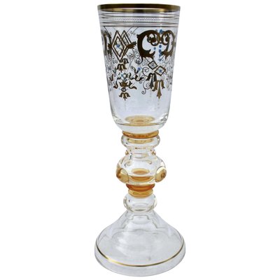 Bohemian Glass Footed Jar with Gold Leaf Decoration-MJY-1148979