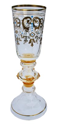 Bohemian Glass Footed Jar with Gold Leaf Decoration-MJY-1148979