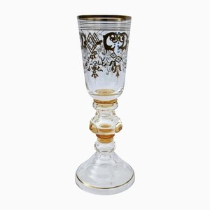 Bohemian Glass Footed Jar with Gold Leaf Decoration-MJY-1148979