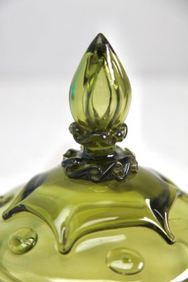 Bohemian Glass Footed Jar with Lid, 1950s-MJY-1423584