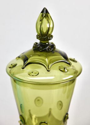 Bohemian Glass Footed Jar with Lid, 1950s-MJY-1423584