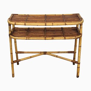 Bohemian Italian Bamboo Rattan Riviera Wall Console Table, 1960s-EUP-2023169