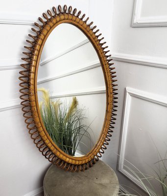 Bohemian Italian Bamboo Rattan Wall Mirror by Franco Albini, 1970s-EUP-2035203