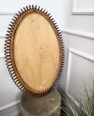 Bohemian Italian Bamboo Rattan Wall Mirror by Franco Albini, 1970s-EUP-2035203