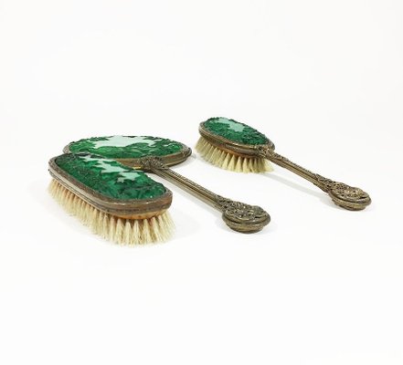 Bohemian Malachite Glass Ingrid Collection Dresser Set by Curt Schlevogt, 1930s, Set of 3-UCH-1224843