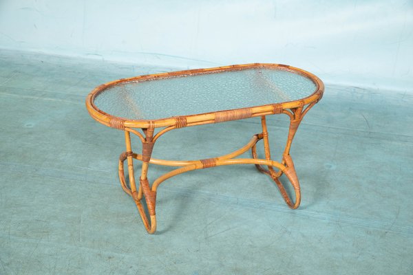 Bohemian Oval Coffee Table in Rattan & Glass from Rohé Noordwolde, 1970s-HGA-1799305