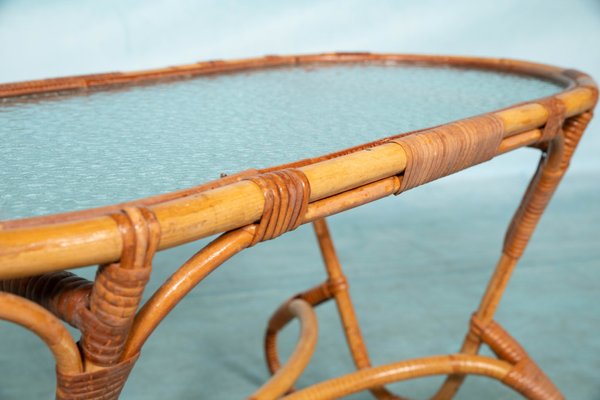 Bohemian Oval Coffee Table in Rattan & Glass from Rohé Noordwolde, 1970s-HGA-1799305