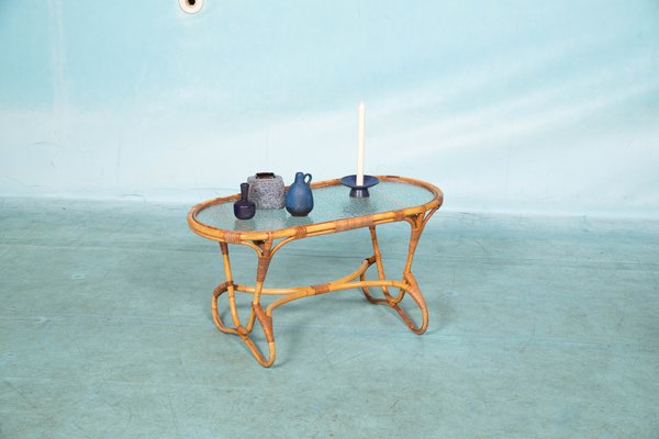 Bohemian Oval Coffee Table in Rattan & Glass from Rohé Noordwolde, 1970s-HGA-1799305