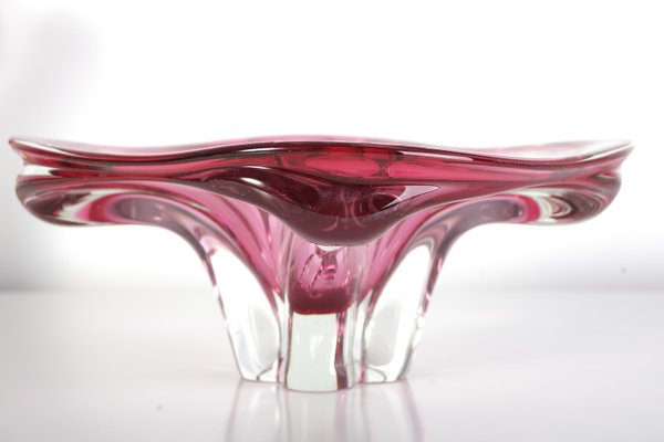 Bohemian Pink Glass Bowl by Josef M. Hospodka for Sklarny Chribska, 1960s-ALG-694713