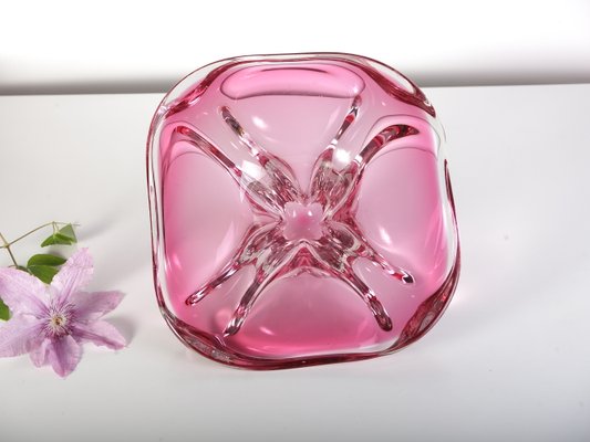 Bohemian Pink Glass Bowl by Josef M. Hospodka for Sklarny Chribska, 1960s-ALG-694713