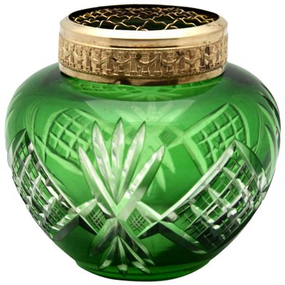 Bohemian Pique Fleurs Vase in Bright Green Cut-to-Clear Crystal with Grille-MJY-1148911