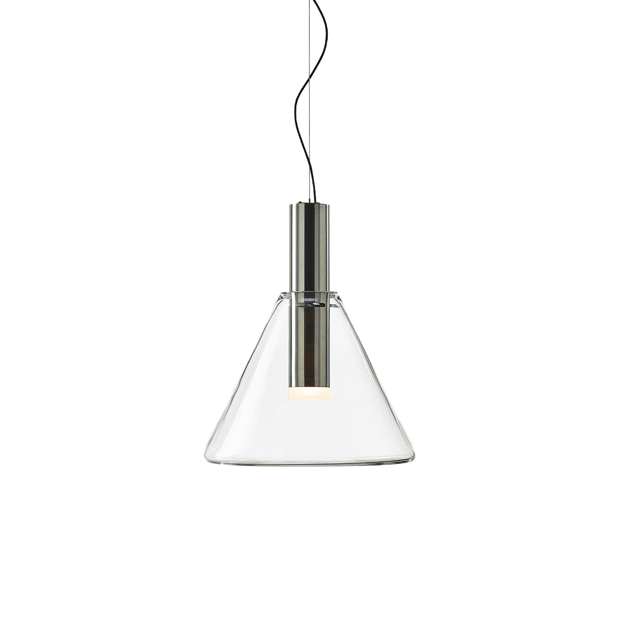 Phenomena - Cone Blown glass pendant lamp by Bomma #clear/brushed silver