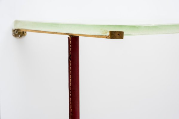 Bordeaux Leather Console Table by Jacques Adnet, 1950s-VRR-767072