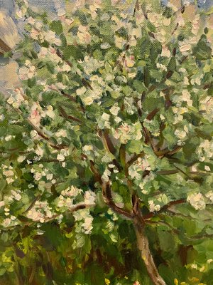 Boris Lavrenko, Apple Tree in Bloom, 1996, Oil Painting, Framed-QUE-1182978