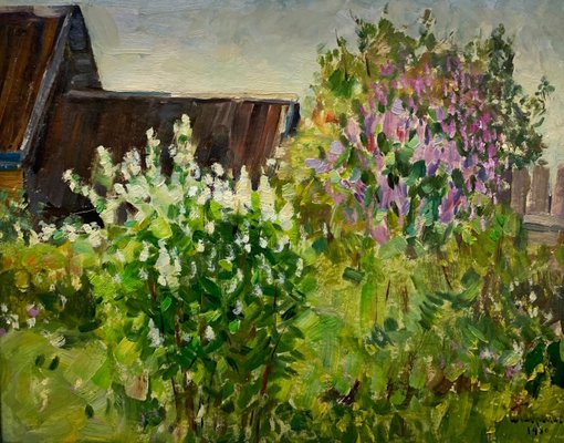 Boris Lavrenko, Flowery House, Oil on Canvas, 1980-QUE-943990