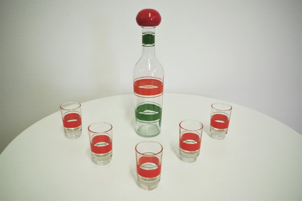 Bottle and Glasses for Liquor, 1960s, Set of 6-KNM-936091