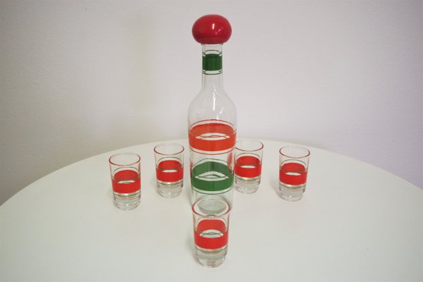 Bottle and Glasses for Liquor, 1960s, Set of 6-KNM-936091