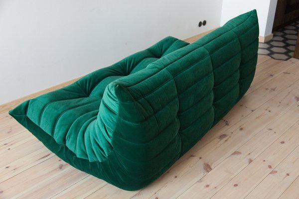 Bottle Green Velvet Togo 3-Seat Sofa by Michel Ducaroy for Ligne Roset-IXA-1145267