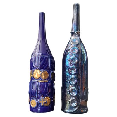 Bottles in Blue Ceramic by Gio Ponti for Cooperativa Ceramica Imola, 1993, Set of 2-IVC-1294465