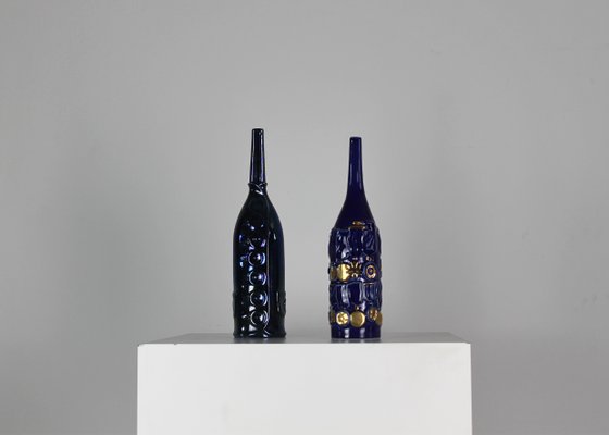 Bottles in Blue Ceramic by Gio Ponti for Cooperativa Ceramica Imola, 1993, Set of 2-IVC-1294465