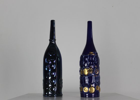 Bottles in Blue Ceramic by Gio Ponti for Cooperativa Ceramica Imola, 1993, Set of 2-IVC-1294465