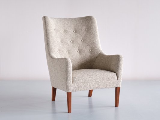 Bouclé & Mahogany High Back Armchairs by Jacob Kjær, Denmark, 1940s, Set of 2-FMT-1141571