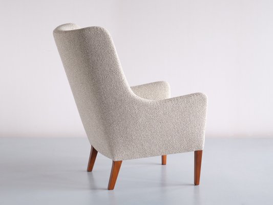 Bouclé & Mahogany High Back Armchairs by Jacob Kjær, Denmark, 1940s, Set of 2-FMT-1141571