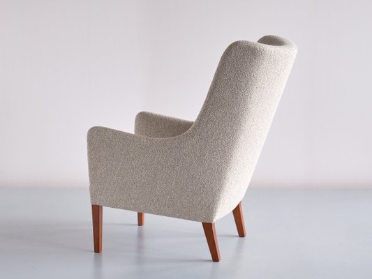 Bouclé & Mahogany High Back Armchairs by Jacob Kjær, Denmark, 1940s, Set of 2-FMT-1141571