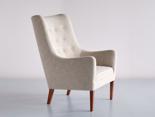 Bouclé & Mahogany High Back Armchairs by Jacob Kjær, Denmark, 1940s, Set of 2-FMT-1141571