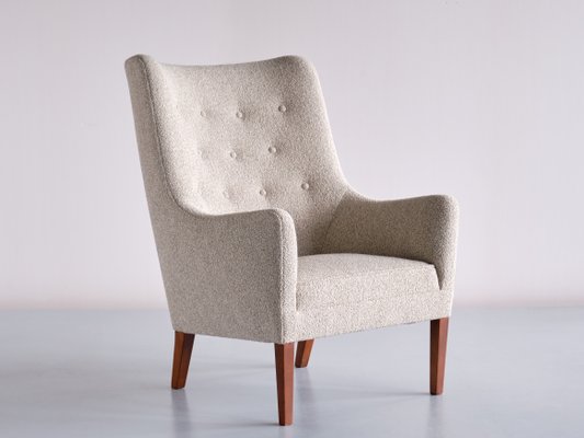 Bouclé & Mahogany High Back Armchairs by Jacob Kjær, Denmark, 1940s, Set of 2-FMT-1141571