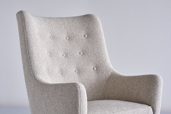 Bouclé & Mahogany High Back Armchairs by Jacob Kjær, Denmark, 1940s, Set of 2-FMT-1141571