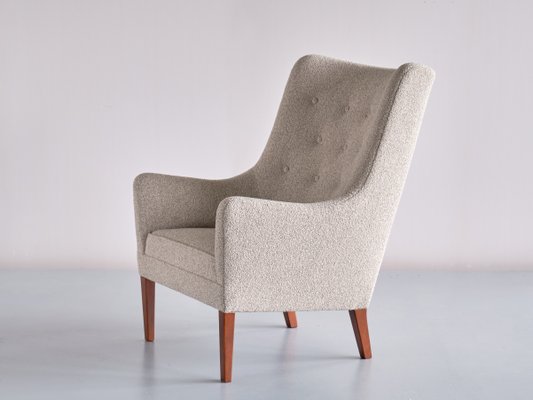 Bouclé & Mahogany High Back Armchairs by Jacob Kjær, Denmark, 1940s, Set of 2-FMT-1141571