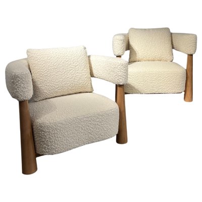 Bouclette & Light Wood Easy Chairs, Set of 2-PQP-1790172