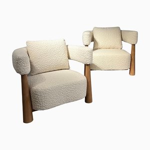 Bouclette & Light Wood Easy Chairs, Set of 2-PQP-1790172