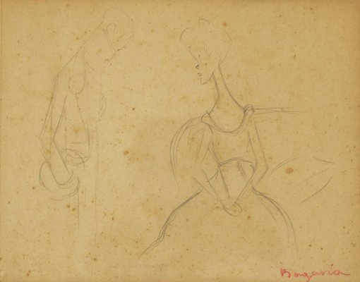 Bougaria, A Conversation Between Two Figures, Pencil Drawing-AOI-1106918