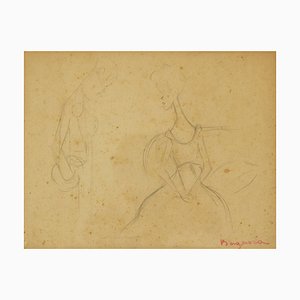 Bougaria, A Conversation Between Two Figures, Pencil Drawing-AOI-1106918