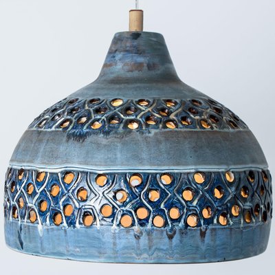 Bowl Blue Ceramic Pendant Light, Denmark, 1970-VDW-1756156