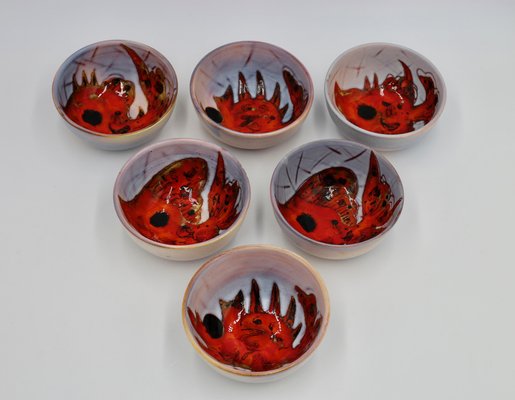 Bowls with Decor by Monique Brunner, 1960s, Set of 6-EIA-1802137