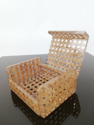 Box & Holder for Lighter in Acrylic & Wicker, Italy, 1970s-UIW-1378317