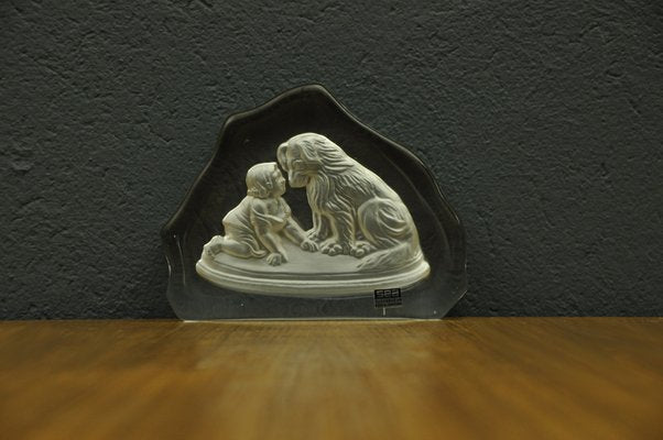 Boy with Dog Bookend in Glass by Paul Isling for Nybro Glasbruk-KDW-1306208