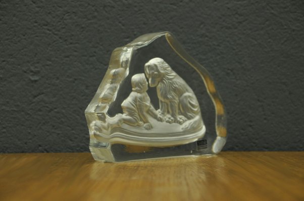 Boy with Dog Bookend in Glass by Paul Isling for Nybro Glasbruk-KDW-1306208