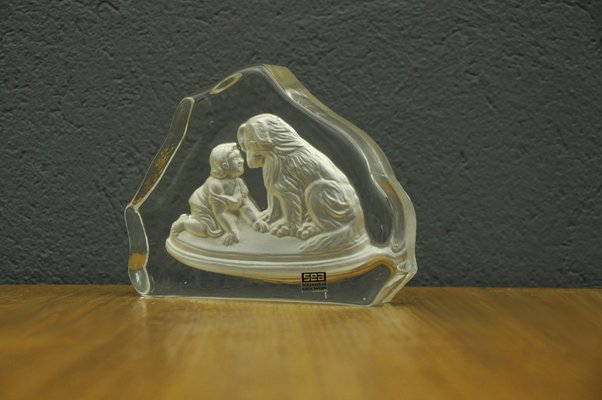 Boy with Dog Bookend in Glass by Paul Isling for Nybro Glasbruk-KDW-1306208