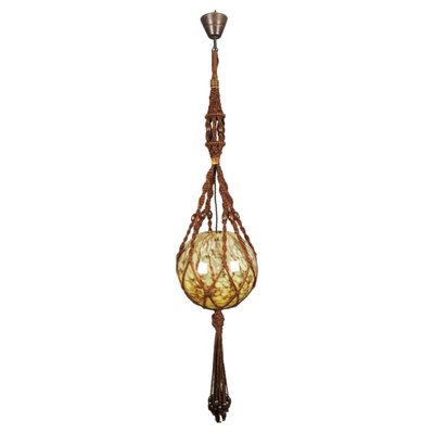 Braided Sisal and Glass Pendant Light Fixture, 1970s-KEG-1244748