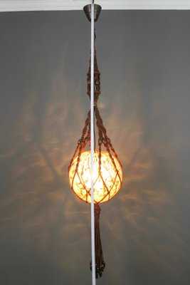 Braided Sisal and Glass Pendant Light Fixture, 1970s-KEG-1244748