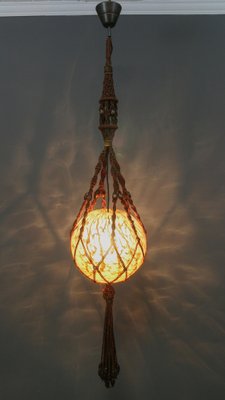 Braided Sisal and Glass Pendant Light Fixture, 1970s-KEG-1244748