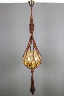 Braided Sisal and Glass Pendant Light Fixture, 1970s-KEG-1244748